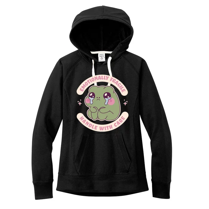 Emotionally Fragile Handle With Care Cute Crying Frog Women's Fleece Hoodie