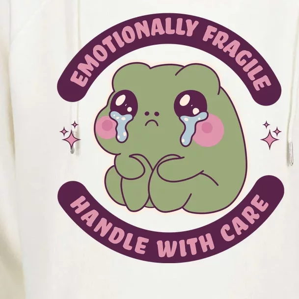 Emotionally Fragile Handle With Care Cute Crying Frog Womens Funnel Neck Pullover Hood