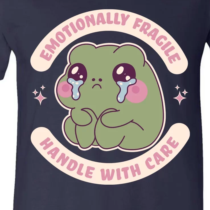 Emotionally Fragile Handle With Care Cute Crying Frog V-Neck T-Shirt