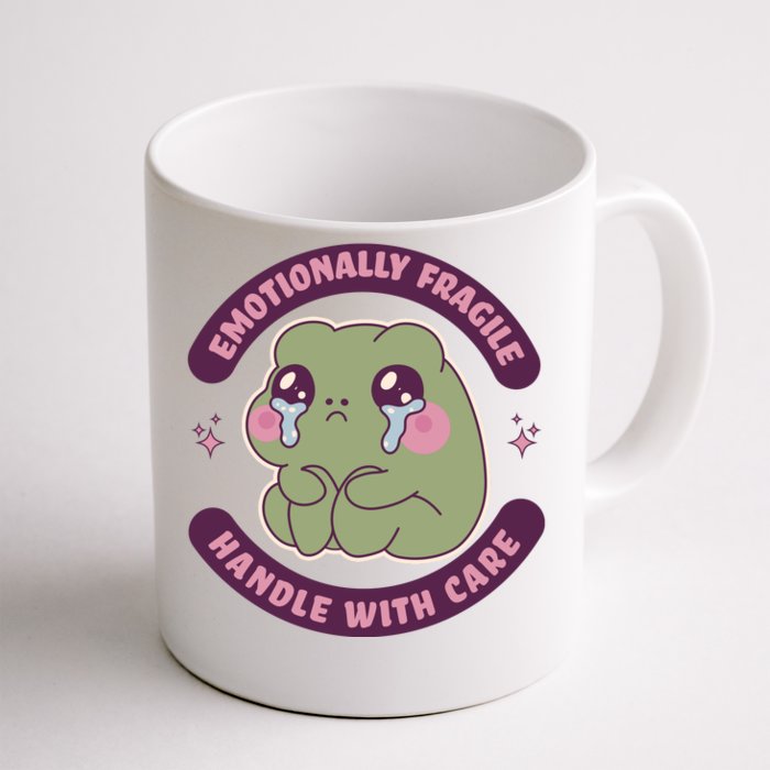 Emotionally Fragile Handle With Care Cute Crying Frog Front & Back Coffee Mug