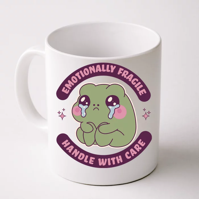 Emotionally Fragile Handle With Care Cute Crying Frog Front & Back Coffee Mug