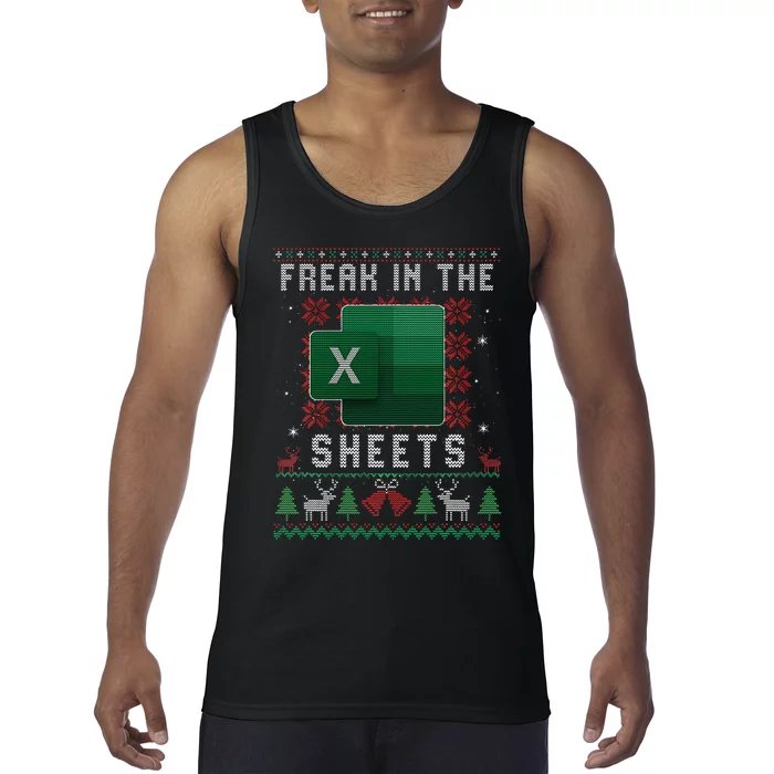 Excel Freak in the Sheets Spreadsheet Ugly Sweater xmas Tank Top