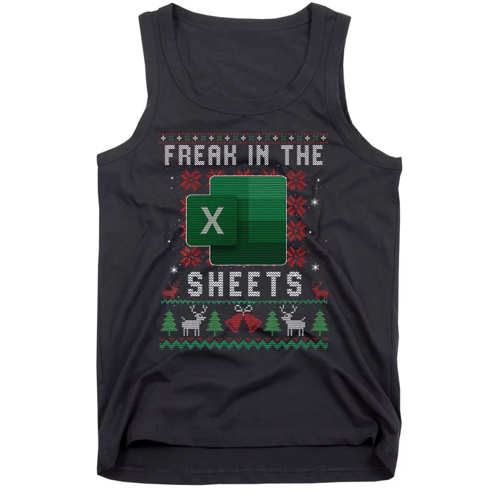 Excel Freak in the Sheets Spreadsheet Ugly Sweater xmas Tank Top