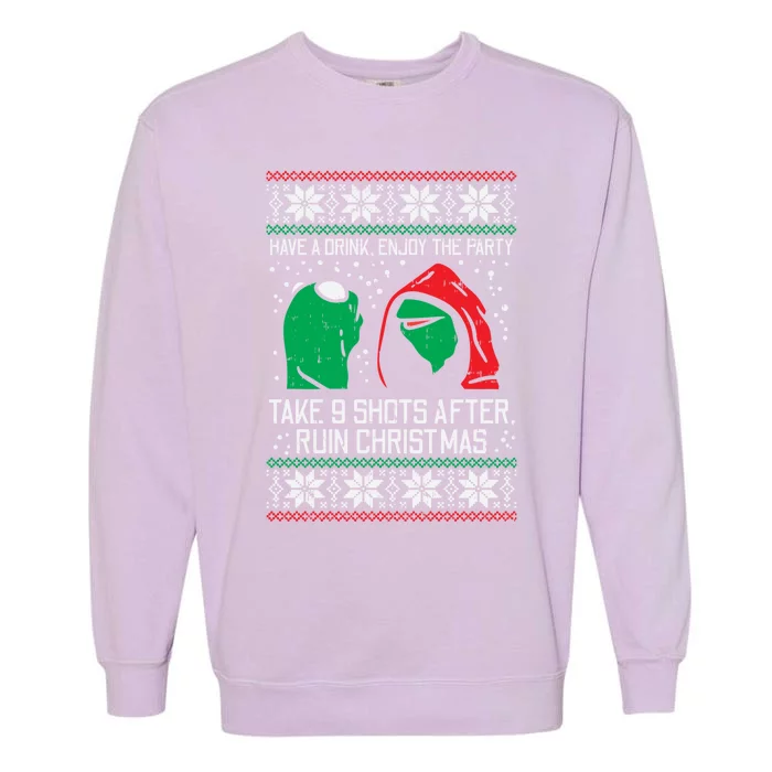 Evil Frog Meme Ugly Christmas Sweater Ruin Xmas Party Gift Garment-Dyed Sweatshirt