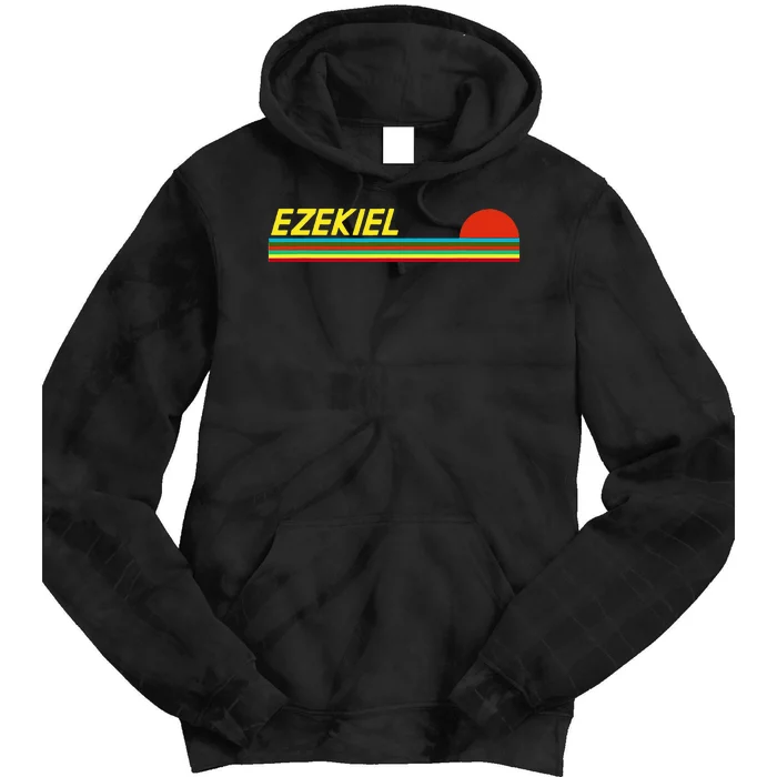 Ezekiel First Name Logo Retro Sunset Surfer Style Ezekiel Tie Dye Hoodie