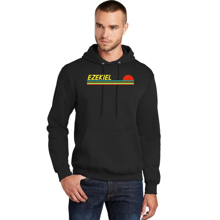 Ezekiel First Name Logo Retro Sunset Surfer Style Ezekiel Tall Hoodie