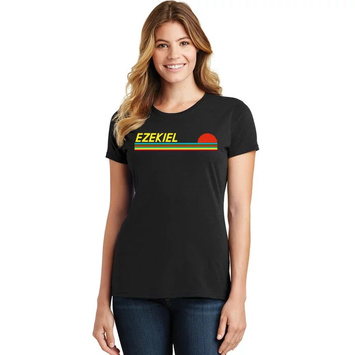 Ezekiel First Name Logo Retro Sunset Surfer Style Ezekiel Women's T-Shirt