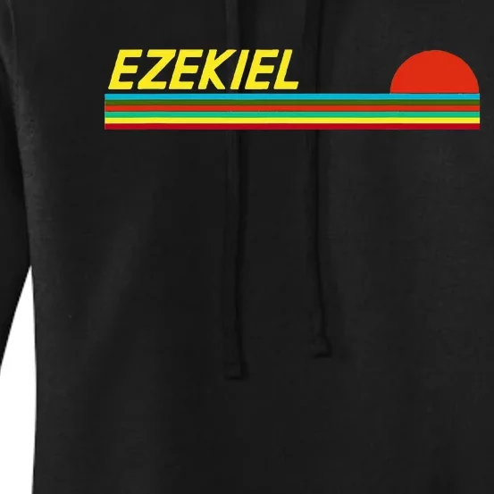 Ezekiel First Name Logo Retro Sunset Surfer Style Ezekiel Women's Pullover Hoodie