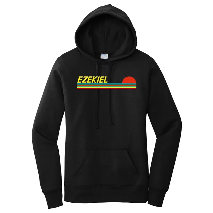 Ezekiel First Name Logo Retro Sunset Surfer Style Ezekiel Women's Pullover Hoodie