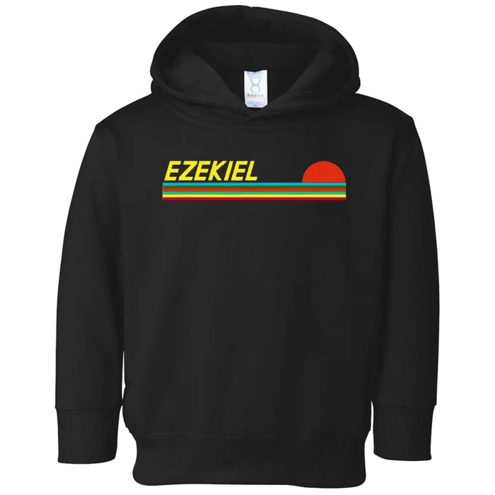 Ezekiel First Name Logo Retro Sunset Surfer Style Ezekiel Toddler Hoodie