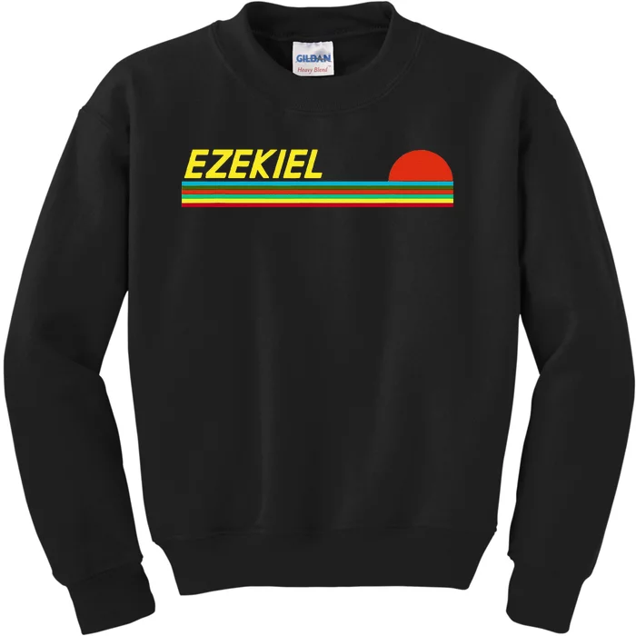 Ezekiel First Name Logo Retro Sunset Surfer Style Ezekiel Kids Sweatshirt