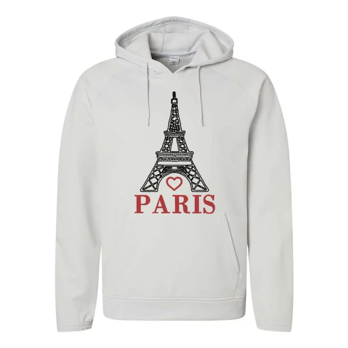 Embroidered France Paris Eiffel Tower Embroidery Performance Fleece Hoodie