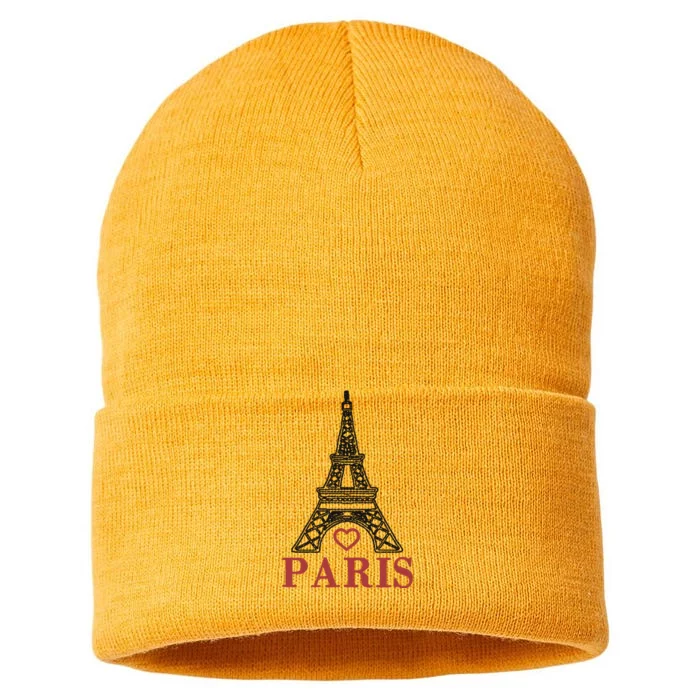 Embroidered France Paris Eiffel Tower Embroidery Sustainable Knit Beanie