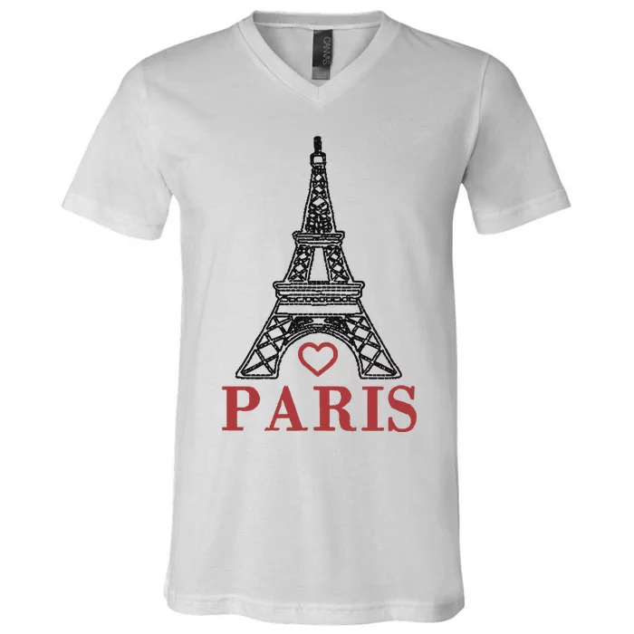 Embroidered France Paris Eiffel Tower Embroidery V-Neck T-Shirt