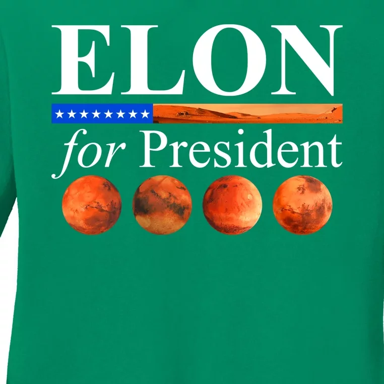 Elon For President USA Mars Flag Ladies Long Sleeve Shirt