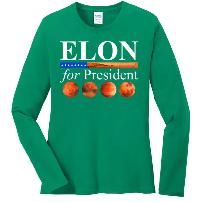 Elon For President USA Mars Flag Ladies Long Sleeve Shirt