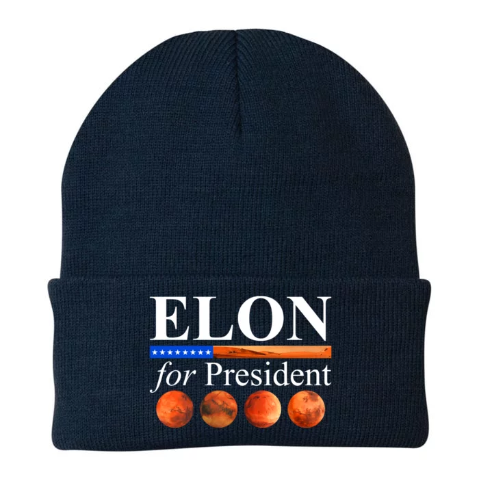 Elon For President USA Mars Flag Knit Cap Winter Beanie