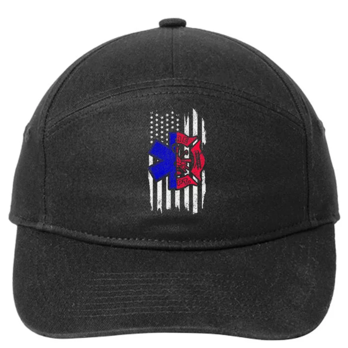 EMT Firefighter Paramedic Fireman EMS American Flag 7-Panel Snapback Hat