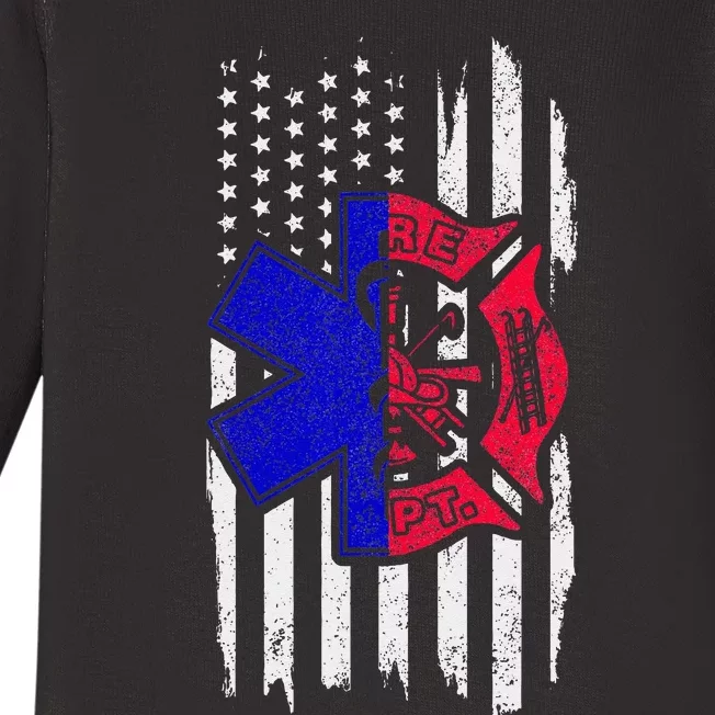 EMT Firefighter Paramedic Fireman EMS American Flag Baby Long Sleeve Bodysuit