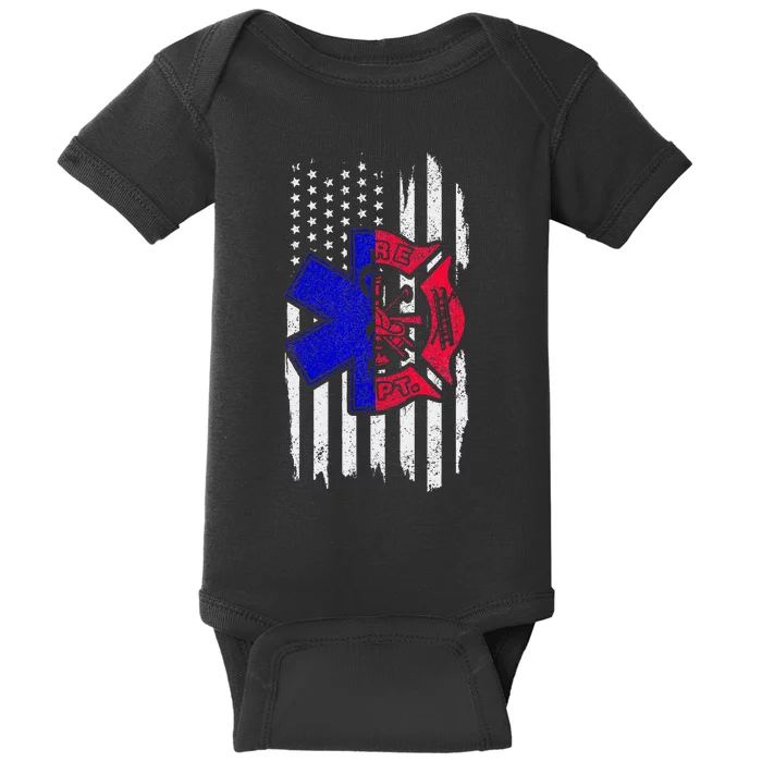 EMT Firefighter Paramedic Fireman EMS American Flag Baby Bodysuit