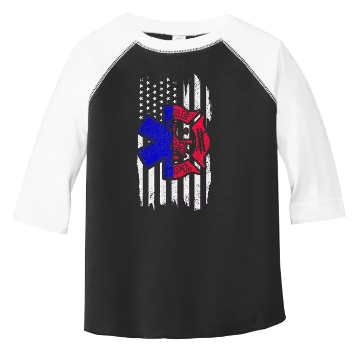 EMT Firefighter Paramedic Fireman EMS American Flag Toddler Fine Jersey T-Shirt