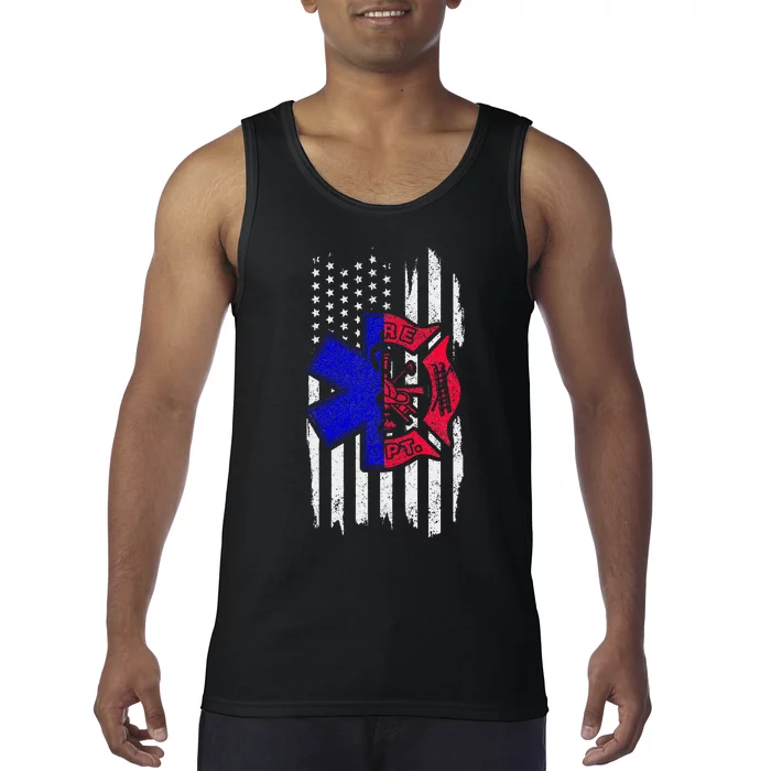 EMT Firefighter Paramedic Fireman EMS American Flag Tank Top