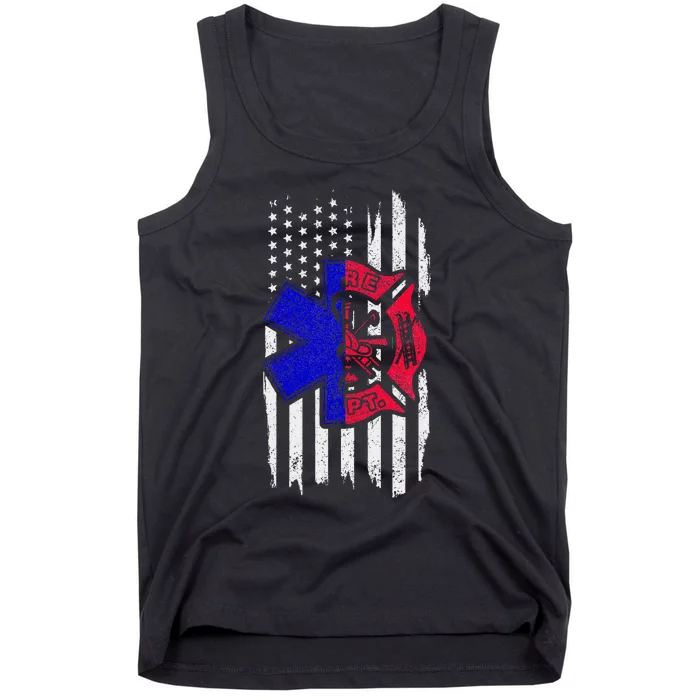 EMT Firefighter Paramedic Fireman EMS American Flag Tank Top