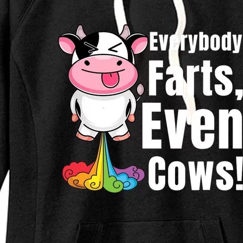 Everybody Farts, Rainbow Farting Cow, Adults Funny Fart Women's Fleece Hoodie