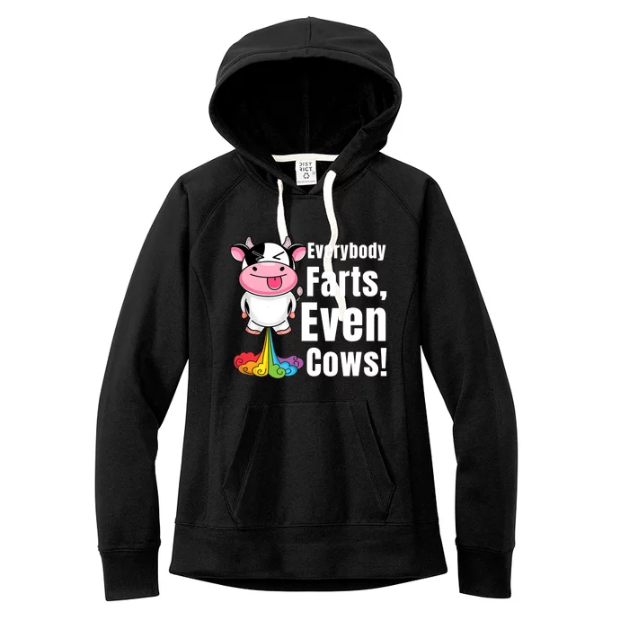 Everybody Farts, Rainbow Farting Cow, Adults Funny Fart Women's Fleece Hoodie