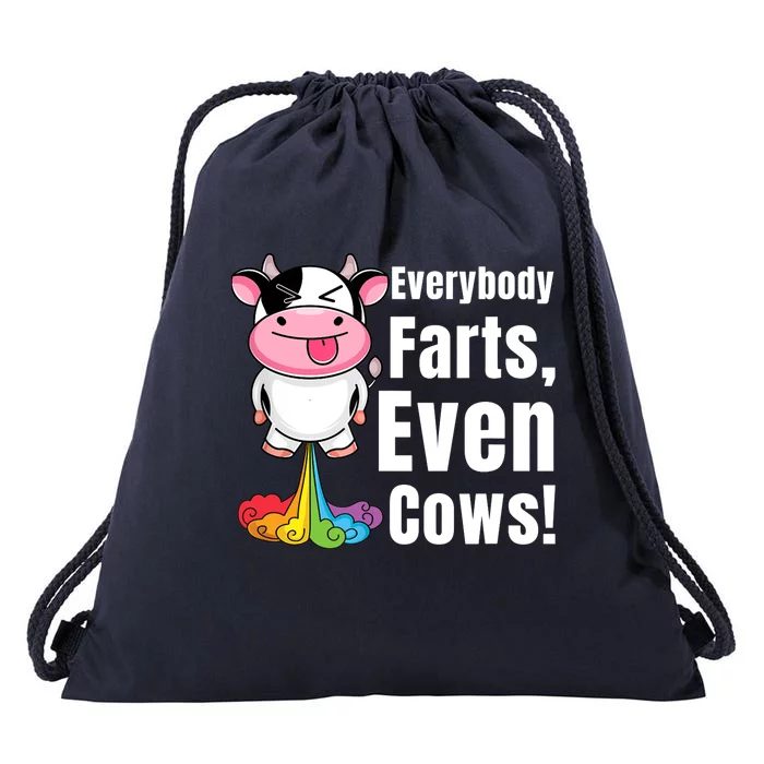 Everybody Farts, Rainbow Farting Cow, Adults Funny Fart Drawstring Bag