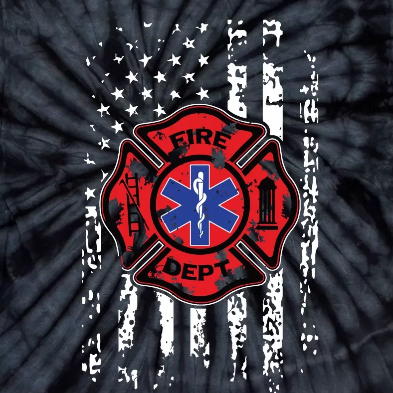 EMT Firefighter Shirts Fireman EMS USA Flag Gift Back Print Tie-Dye T-Shirt