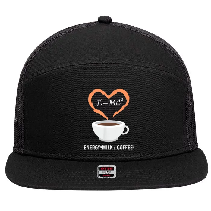 E=MC2 Funny Science Coffee Energy Milk Coffee Science 7 Panel Mesh Trucker Snapback Hat