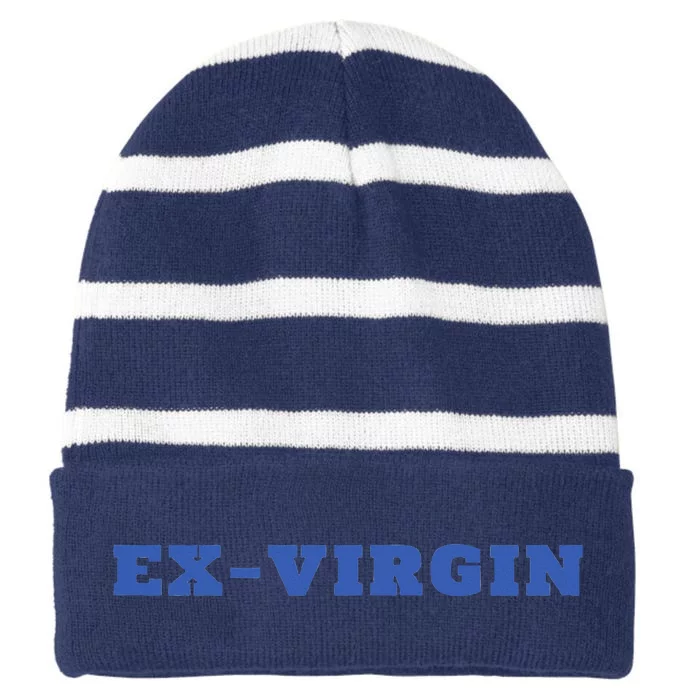 Exvirgin Funny Sarcastic Sayings Striped Beanie with Solid Band