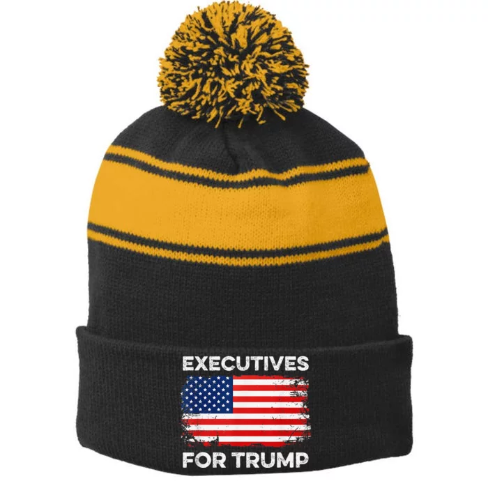 Executives For Trump 2024 Funny Election Vote Business Boss Stripe Pom Pom Beanie