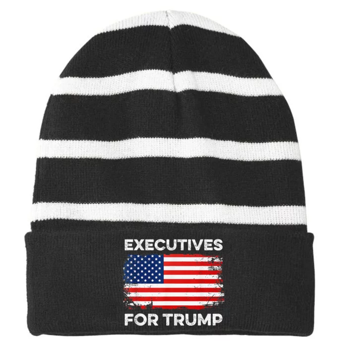 Executives For Trump 2024 Funny Election Vote Business Boss Striped Beanie with Solid Band