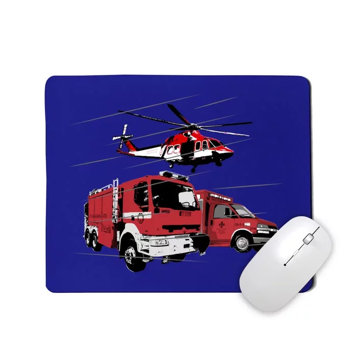 Ems Fire Truck Ambulance Rescue Helicopter Gift Cool Gift Mousepad