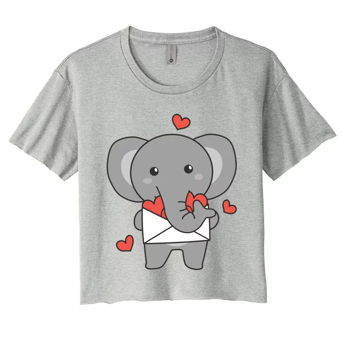 Elephant For Valentine's Day Cute Animal With Hearts Funny Gift Women's Crop Top Tee