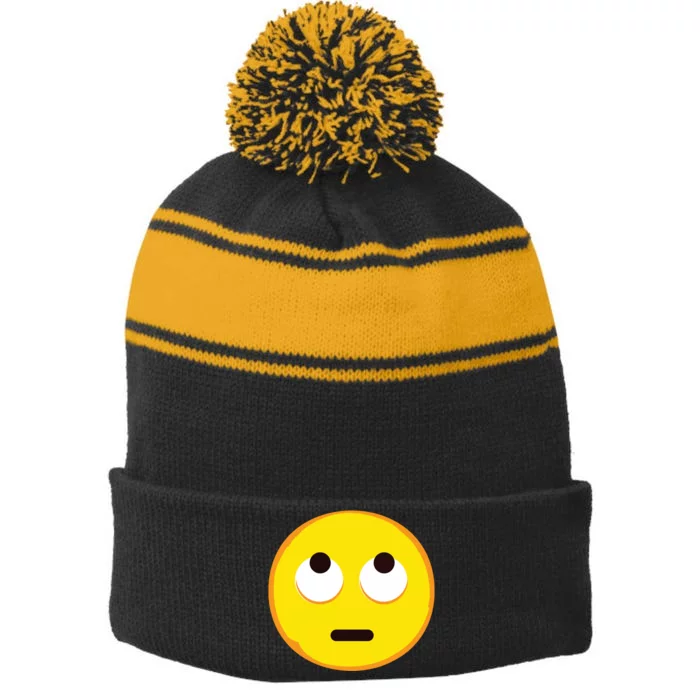 Emoticon Face With Rolling Eyes Eye Roll Emoticon Gift Stripe Pom Pom Beanie