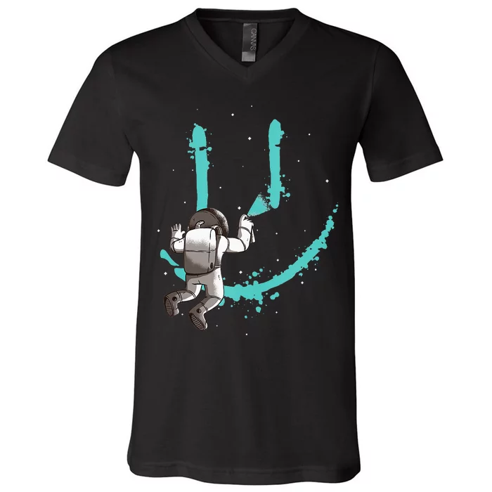 EDM Graffiti Astronaut Design Dance Rave Music Festival V-Neck T-Shirt