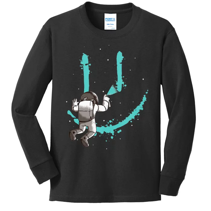 EDM Graffiti Astronaut Design Dance Rave Music Festival Kids Long Sleeve Shirt