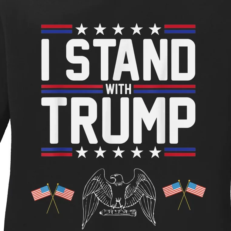 Eagle Graphic American Flag I Stand With Trump Ladies Long Sleeve Shirt