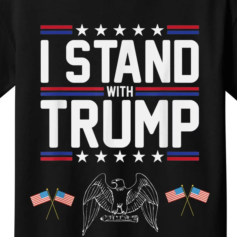 Eagle Graphic American Flag I Stand With Trump Kids T-Shirt