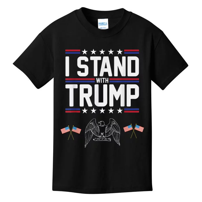 Eagle Graphic American Flag I Stand With Trump Kids T-Shirt