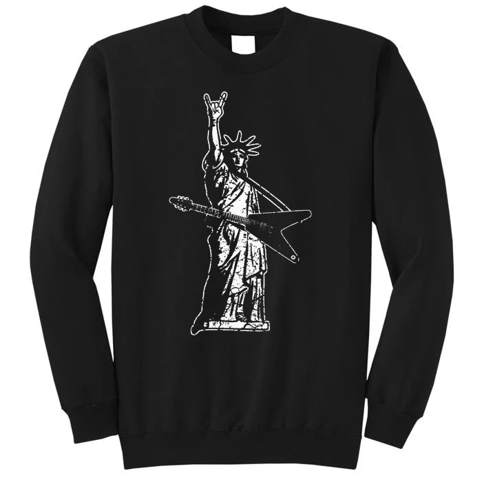 Electric Guitar Bass Player Rock Music Statue Of Liberty Tall Sweatshirt