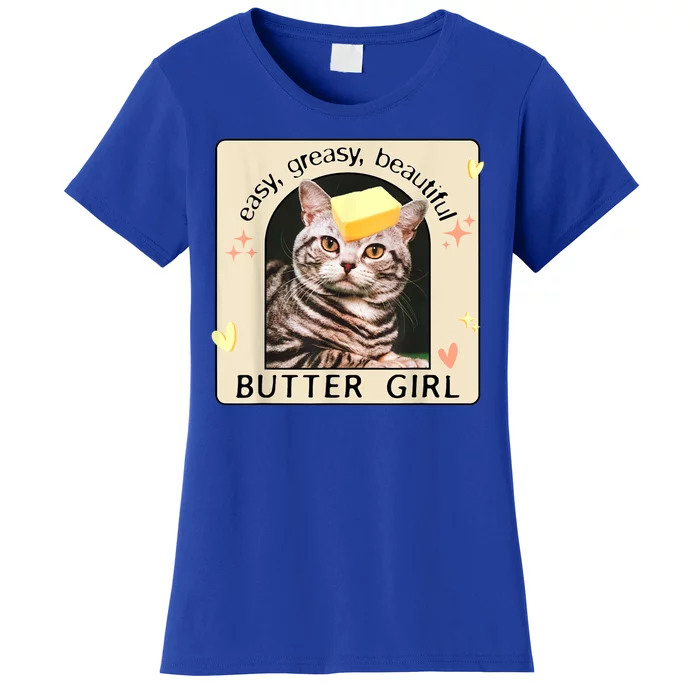 Easy Greasy Beautiful Butter Girl Cat Graphic Women's T-Shirt