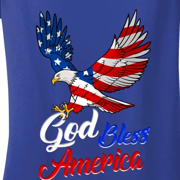 Eagle God Bless America 4th Of July Patriotic Gift Women's V-Neck T-Shirt