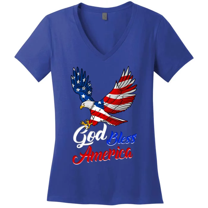 Eagle God Bless America 4th Of July Patriotic Gift Women's V-Neck T-Shirt