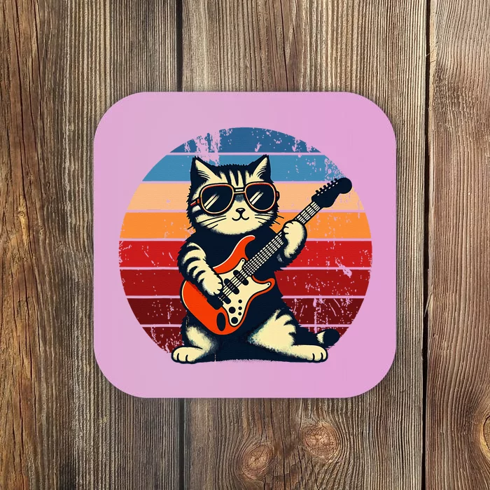 Electric Guitar Cat Rock Music Funny Cat Coaster