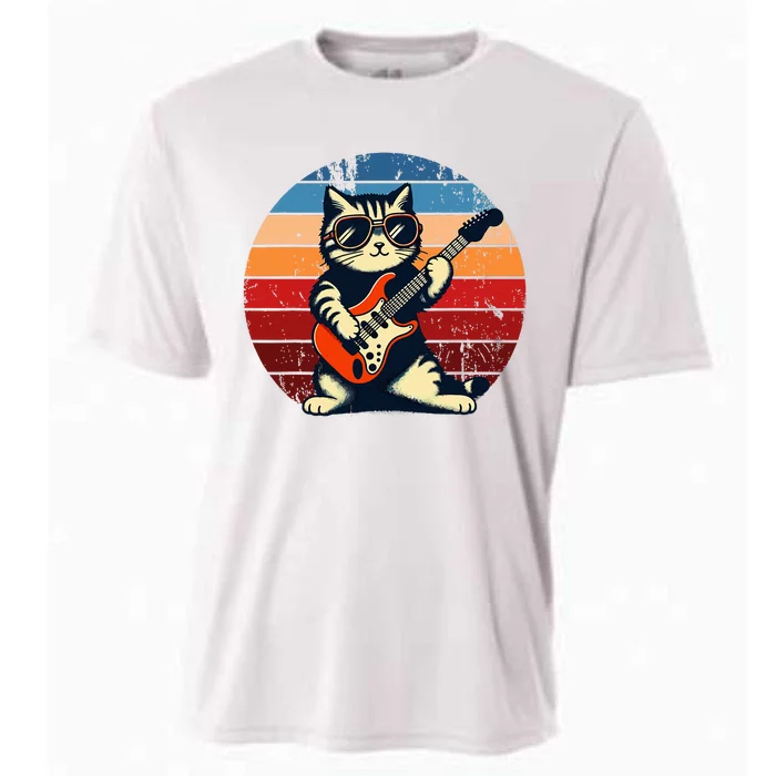 Electric Guitar Cat Rock Music Funny Cat Cooling Performance Crew T-Shirt