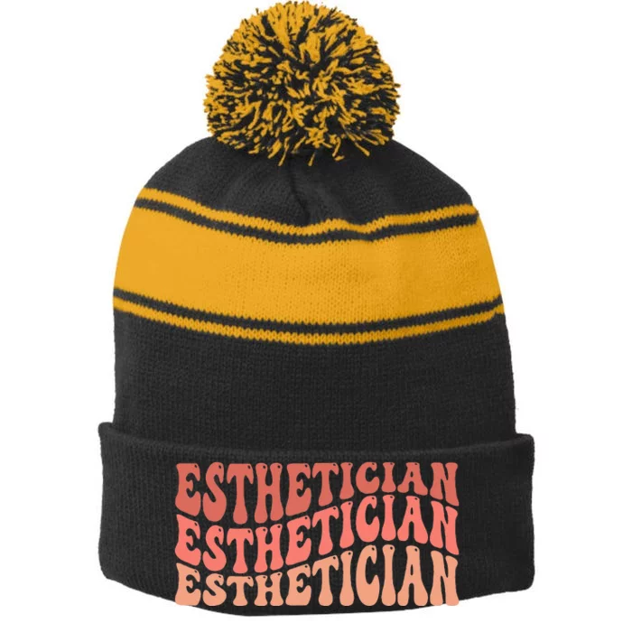 Esthetician groovy Stripe Pom Pom Beanie